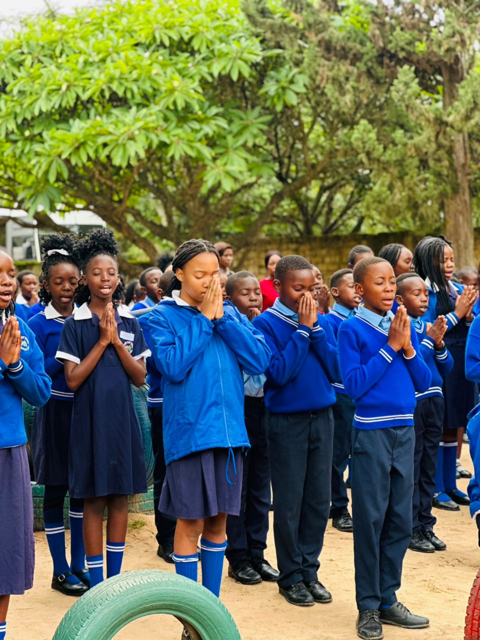 Silver Side School children in morning prayer